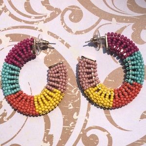 Multi Color Bead Oval Earrings